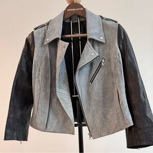 Alexander Wang lamb skin Classic Blue / Black leather sleeve Jacket
